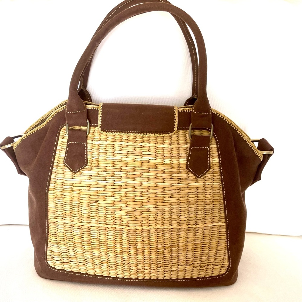 Women’s suede and rattan handbag - Picture 2 of 4
